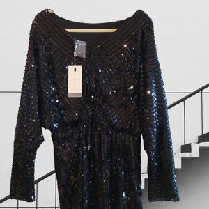 Endless Rose Boat Neck Sequin Romper Black - Size L - BRAND NEW NEVER WORN